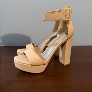 Dream Pairs Beige Platform Ankle-Strap Heels
